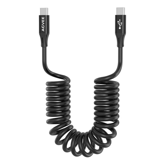 AGVEE 2 Pack 3ft Coiled Short USB-C to USB-C Charging Cable [USB-IF Certified] 60W PD Fast Charger Cord in Car for iPhone 16/15 CarPlay, Galaxy S25 S24 S23 S22 S21 S10 S9 S8, Google Pixel, Black