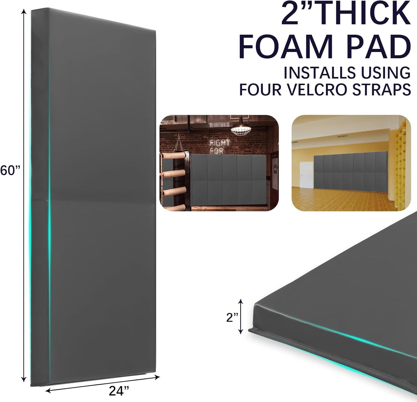 PROGOAL 60"/72" High Gym Wall Padding 2"/4" Thick Foam Basketball Court Wall Mount Protector for Garage Taekwondo Babyroom - Durable Waterproof Anti-Cushion