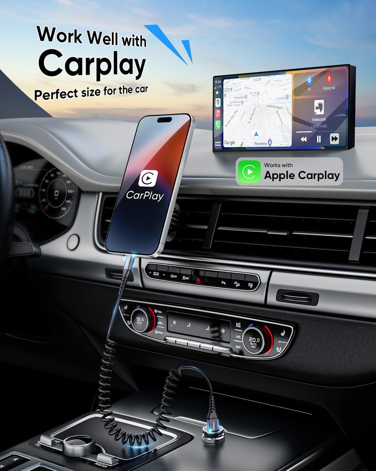 SUNGUY Coiled USB to Lightning Cable for Car, 2-Pack 3FT [MFi Certified] Retractable iPhone Charger Cable, Fast Charging CarPlay Cable for iPhone 14/13/12/11 Pro Max/XS MAX/XR/XS/iPad/iPod