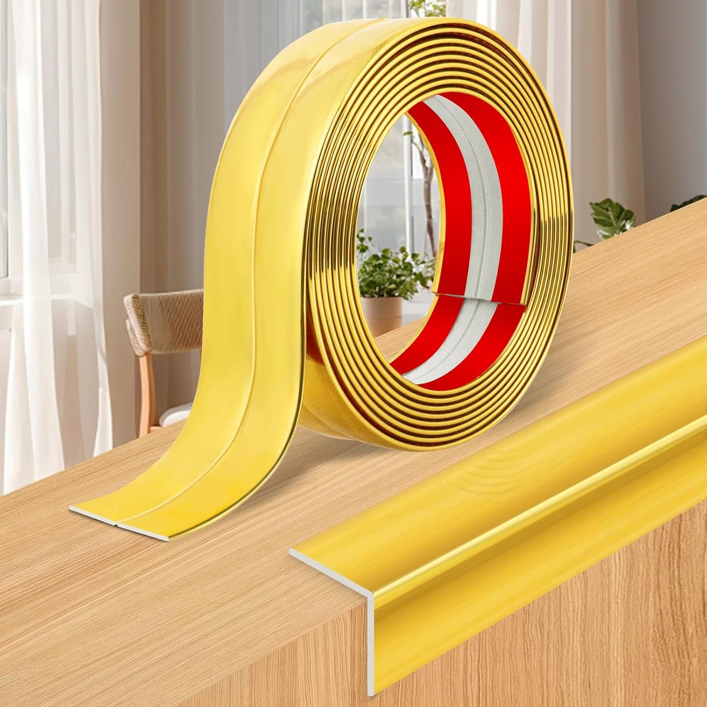 Wall Corner Protector Moulding Trim Peel and Stick Wall Corner Guards Trim Flexible Self Adhesive Edge Protector Moulding, 1.6 in x 20 Ft, Gold