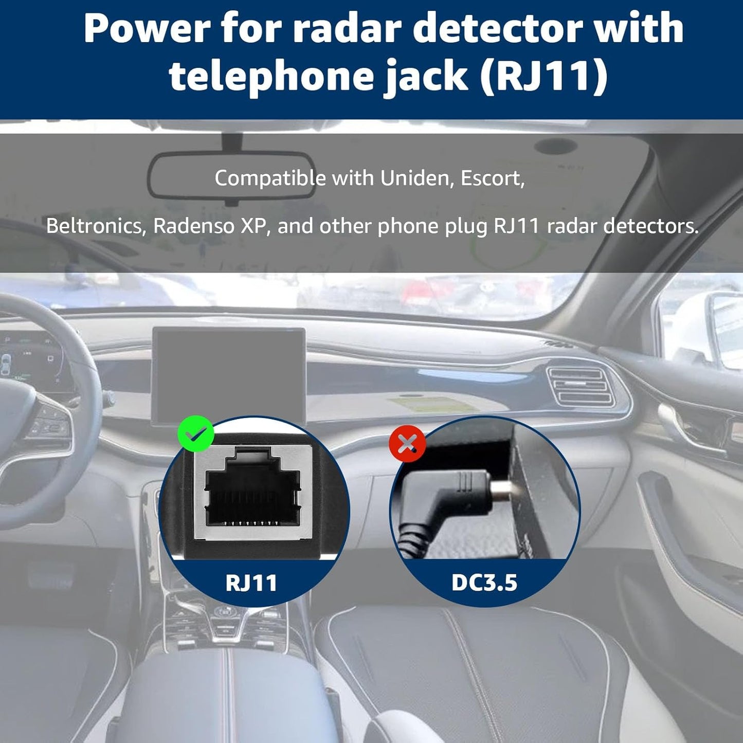 USB-C to RJ11 & USB to RJ11 Radar Detector Cables, 6.56Ft Each, Compatible with Escort, Uniden, Beltronics, Cobra, Radenso XP & More (Premium Replacement Power Cords)