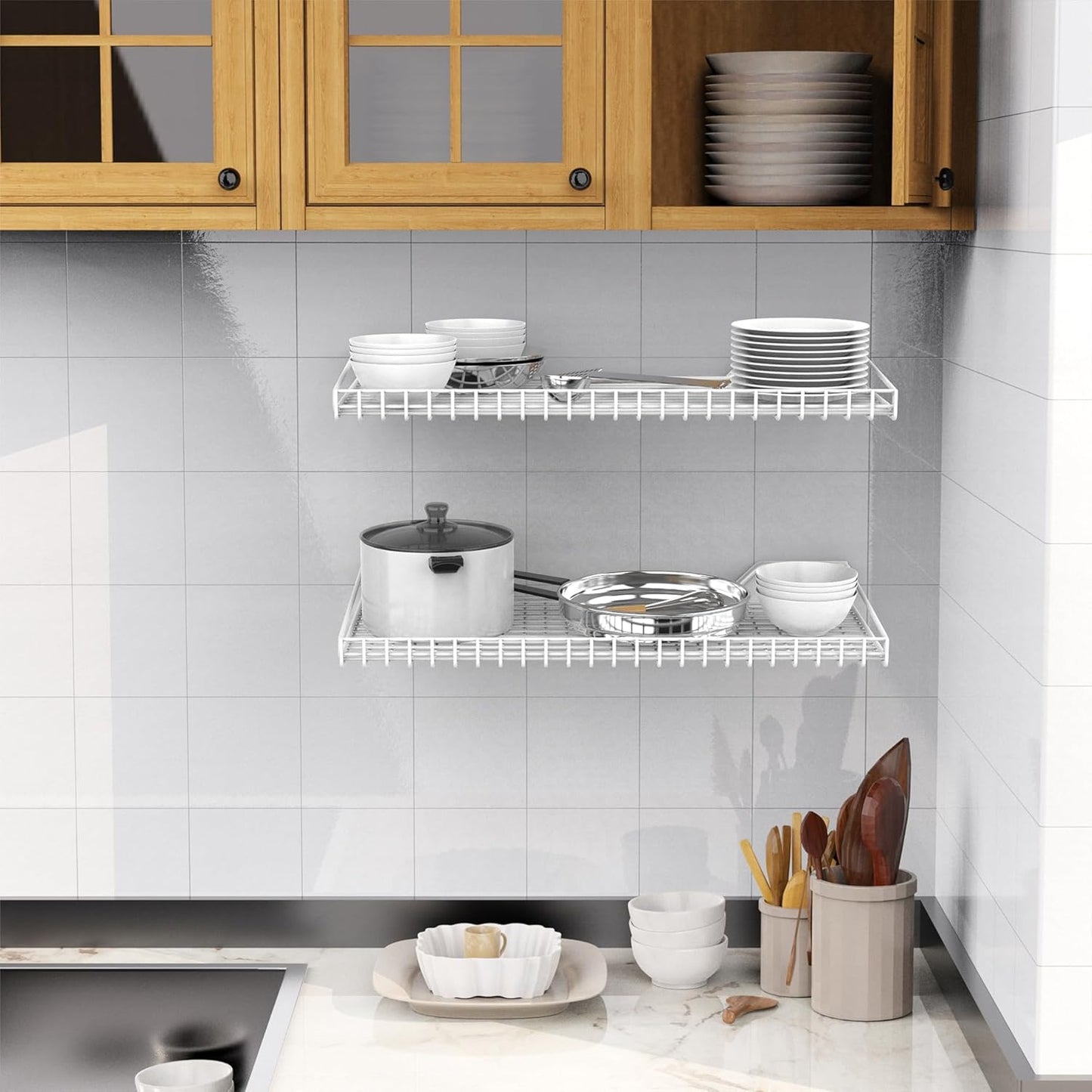 WALMANN 2 Pack Garage Wall Shelf, 23.5" x 12" Wall Mounted Storage Shelves for Garage, Closet, Laundry Room, Heavy Duty Wall Shelving, Holds Up to 65 Lbs(White)