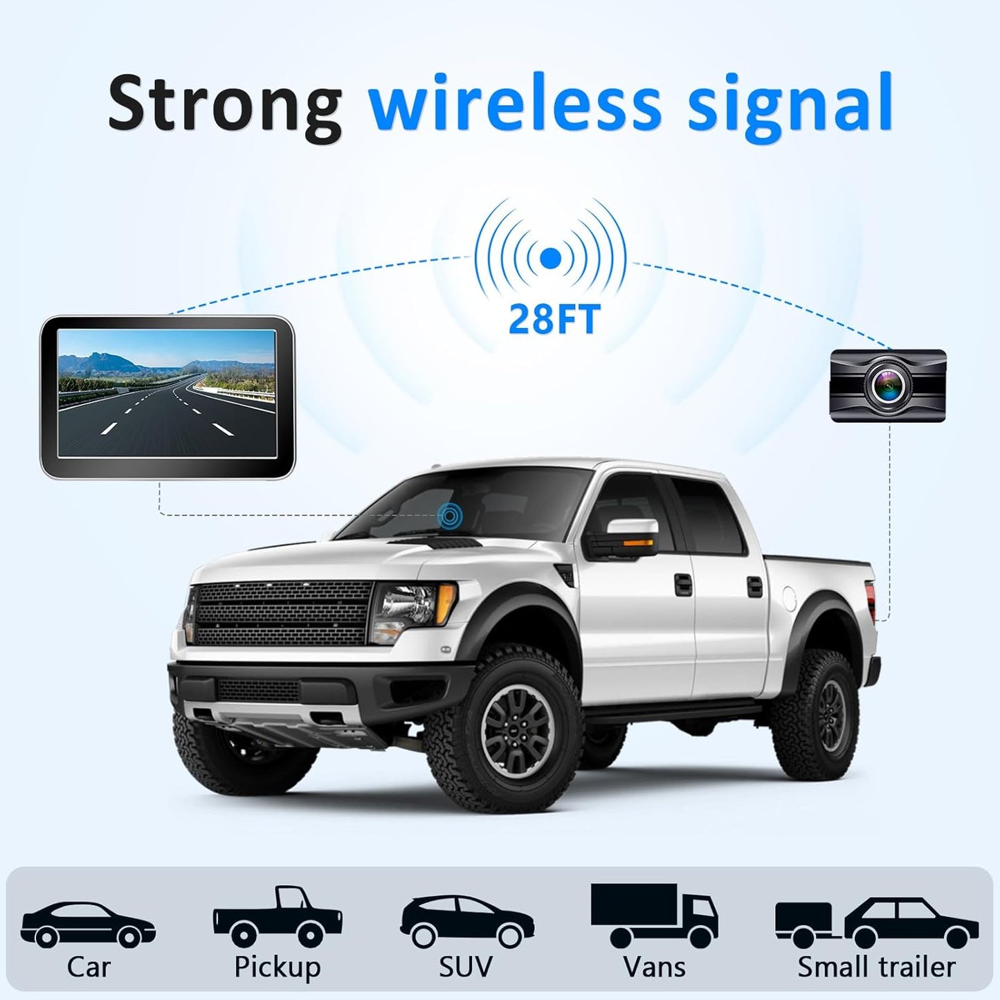 Wireless Backup Camera for Trucks - 7 Inch Monitor, HD 1080P, Color Night Vision, 2 Channels, IP69 Waterproof Backup Camera for Pickups, Cars - Easy Install for Towing & Parking