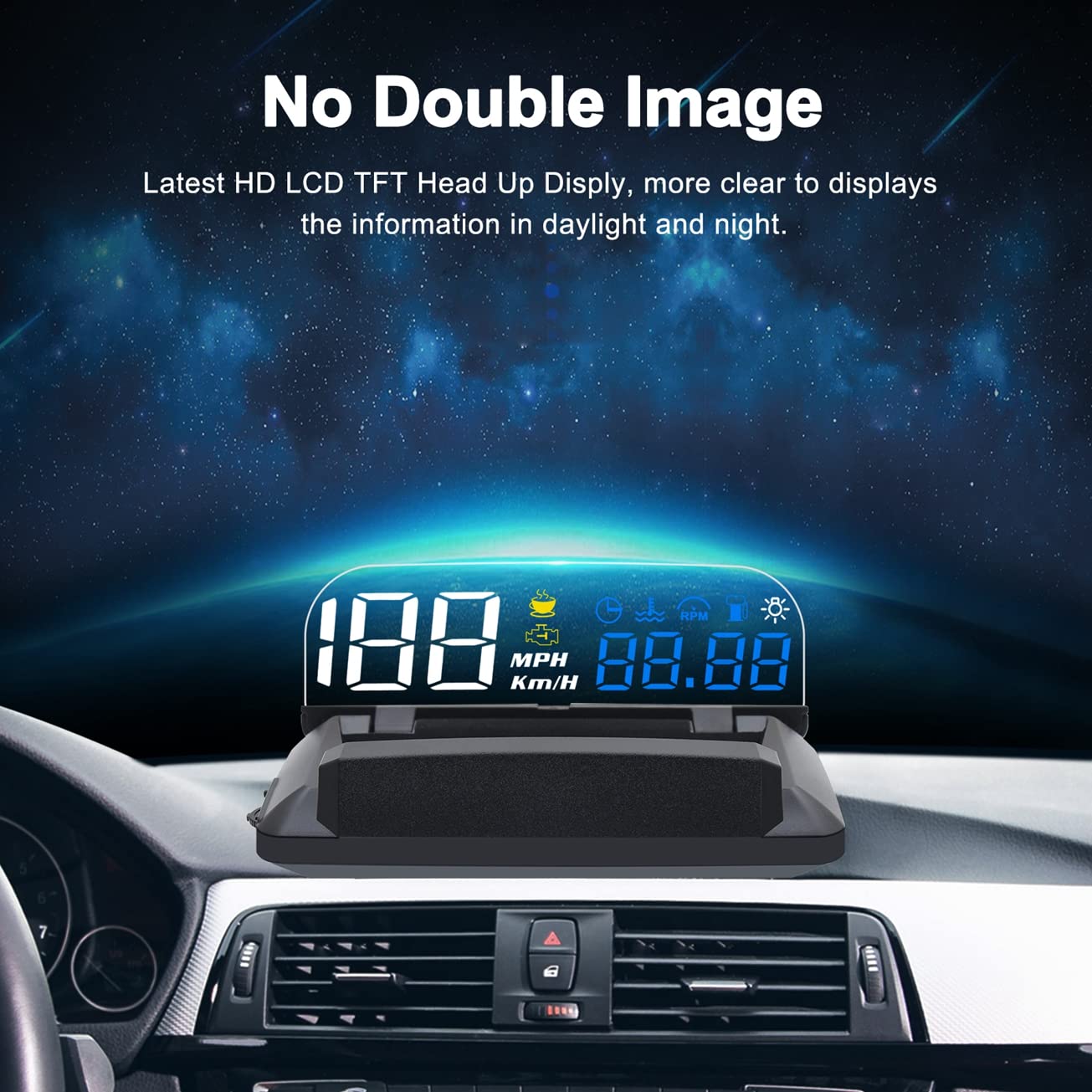 KAOLALI Car Hud Head Up Display Speedometer Odometer OBD2 HD 3D Reflection Multi-Function Display Overspeed Alarm for Cars