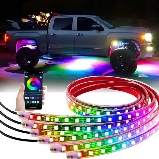 Underglow Lights for Car, 6 Pcs Led Strip Lights with RGB Dream Color Chasing, APP Control 12V Flexible LEDs Underbody Lights, Waterproof Underglow Led Light Kit