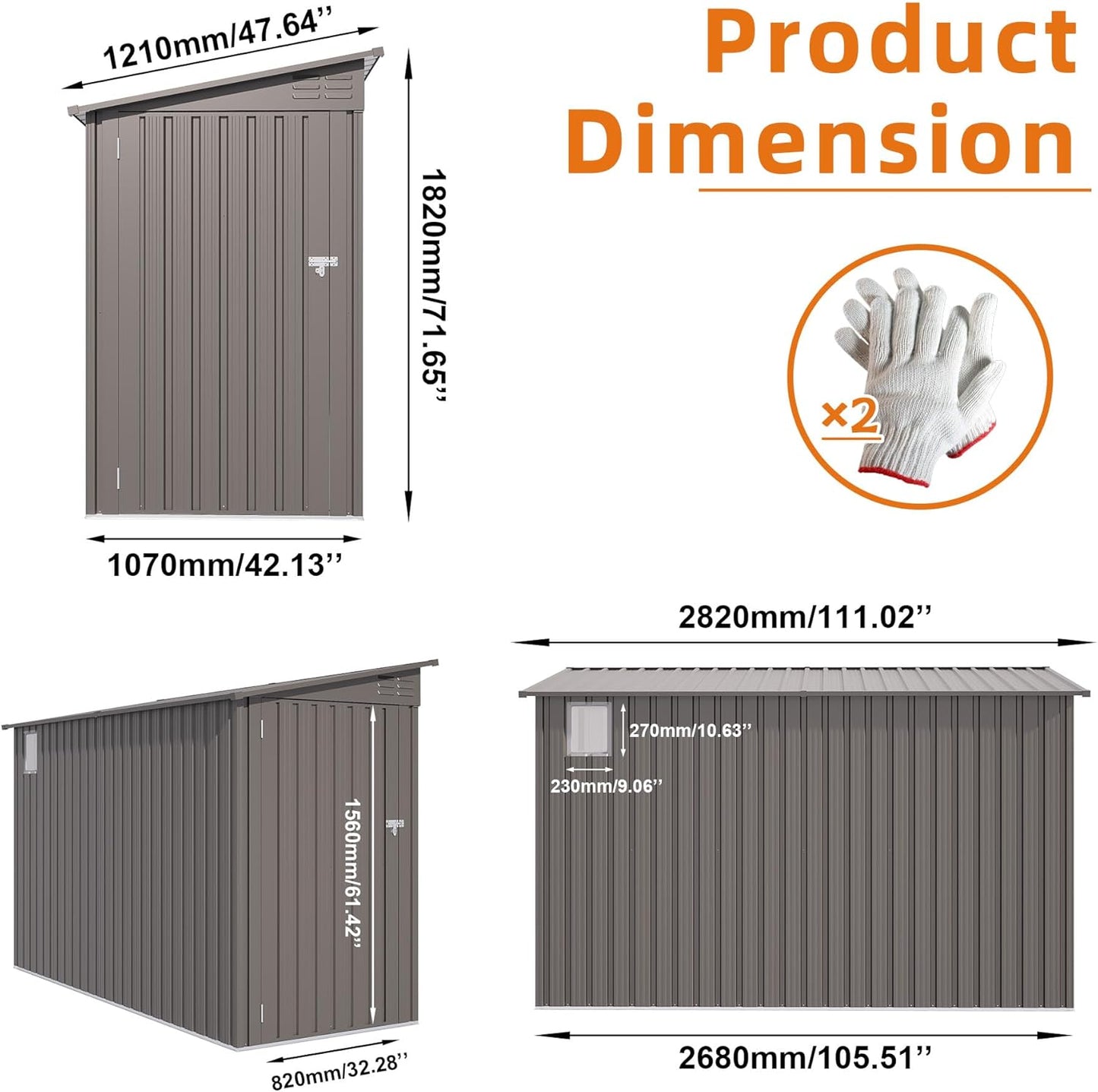 4 x 9 FT Lean to Shed with Windows, Metal Sheds & Outdoor Storage with 2 Vents and 1 Side Open Door, Outdoor Storage Shed Waterproof for Backyard, Garden, Patio, Gray