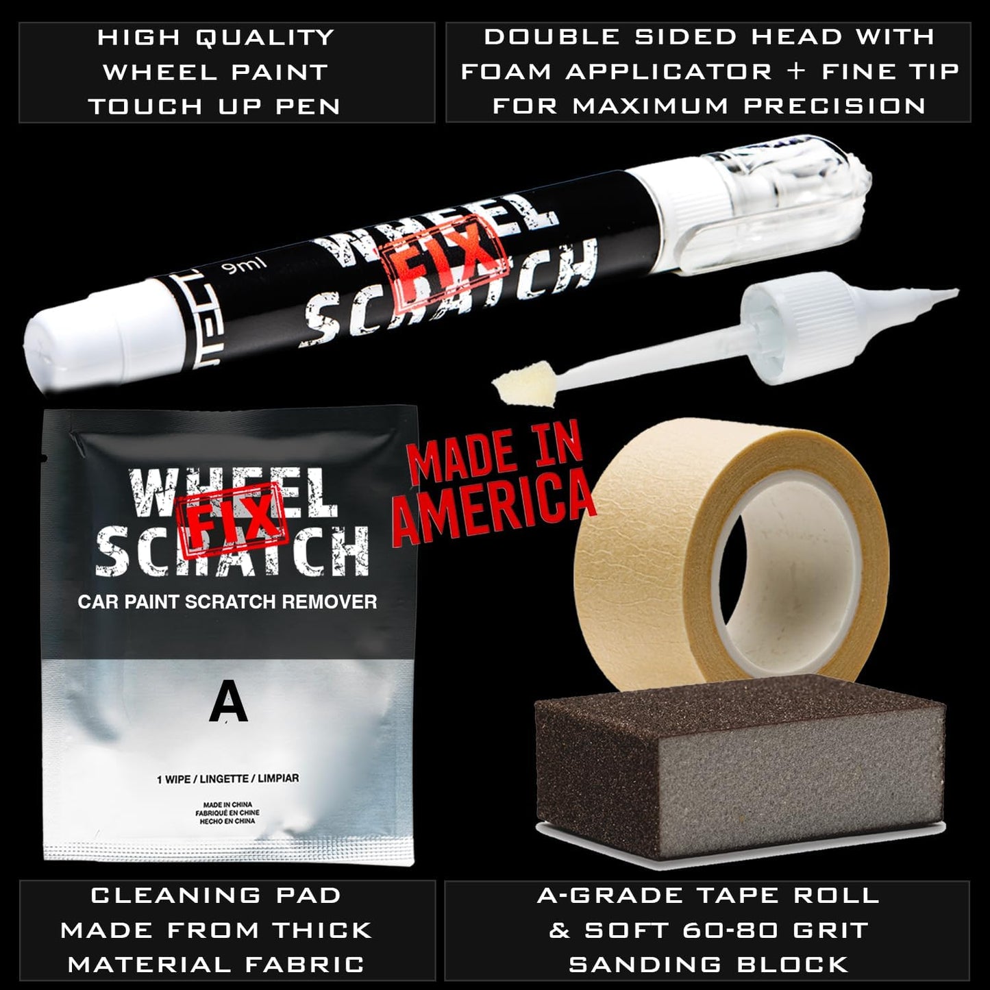 Gloss Black Rim Touch Up Paint Kit, Car Wheel Scratch Repair Kit, Wheel Touch Up Paint Pen, curb rim repair kit, curb rash repair Kit, Universal Rim Alloy Gloss Black Wheel Paint (Gloss Black)