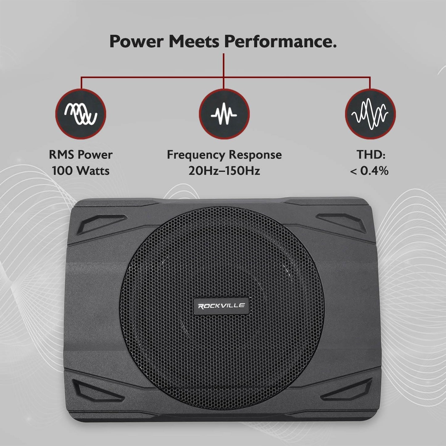 Rockville SS8P 400W 8" Slim Under-Seat Active Subwoofer, High-Level Inputs, Cast Aluminum Enclosure, for Car/Truck Audio Systems