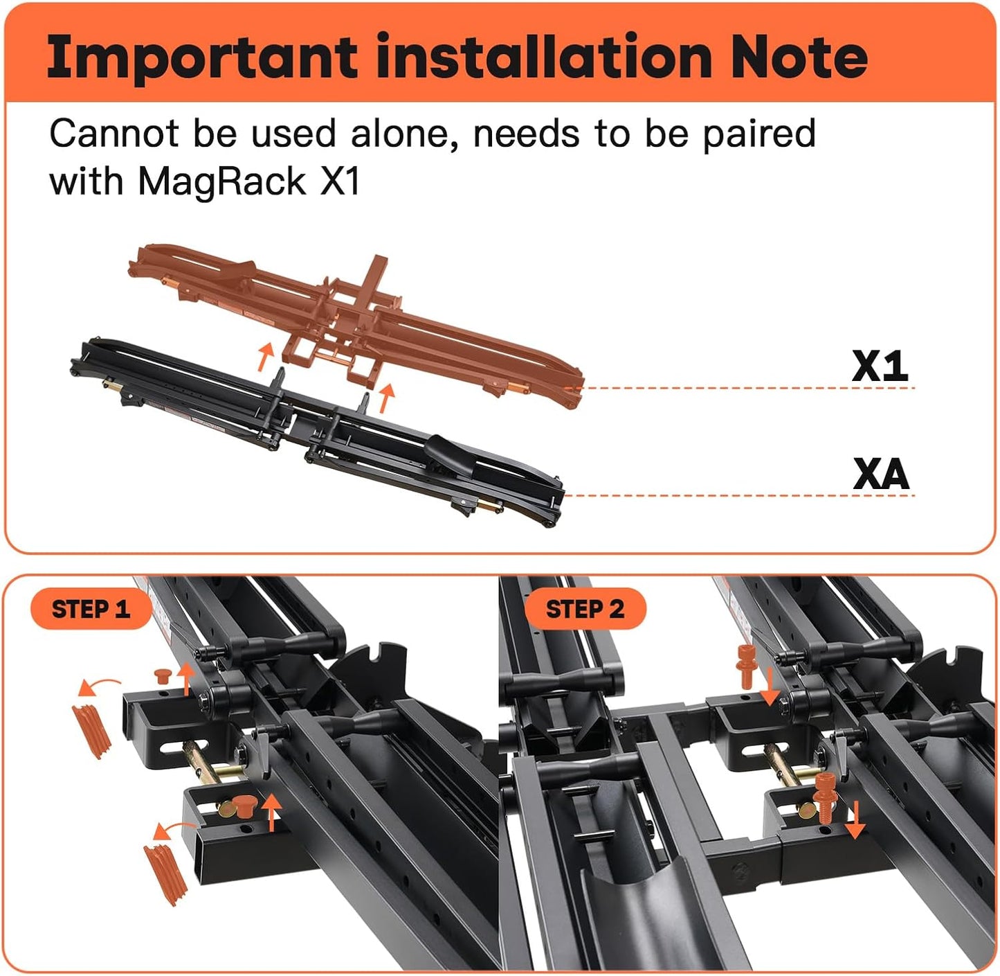 MagRack XA, Add-On MagRack X1, Expandable Hitch Bike Rack, Adding Extension for X1 Bike Rack