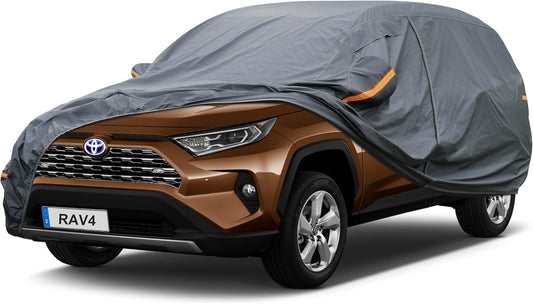Premium Car Cover Custom Fit Toyota RAV4 (2012-2025), 16 Layers Heavy Duty Car Cover Waterproof All Weather with Zipper Door for Sun Rain Snow Dust Uv Protection
