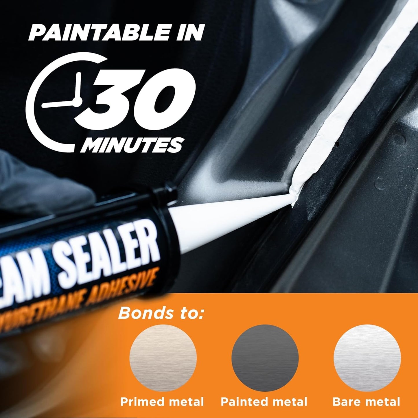 [2 Pack] Professional Automotive Seam Sealer, Paintable Quick-Set Polyurethane Auto Body Seam Sealer for Metal Surfaces of Cars, Trucks, Etc, Includes Gloves & Tip - White RV Roof Sealant