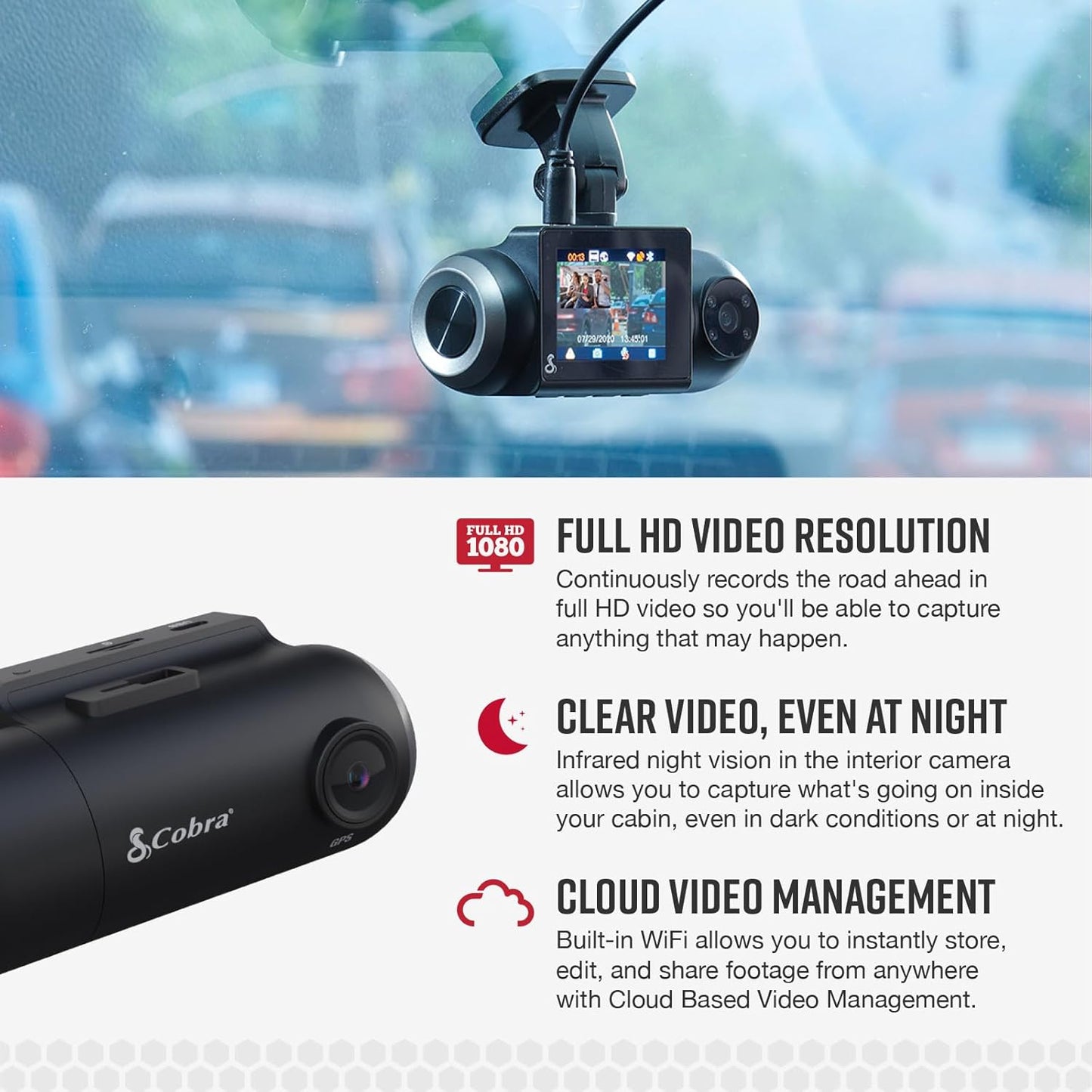 Cobra RAD 700i Radar Detector & SC 201 Smart Dash Cam + 2.5A OBD Port to Micro USB DIY Easy Hardwire Kit: Long Range Rapid Radar Detection, Full HD 1080P Video + 16GB SD Card, Built-in WiFi & GPS