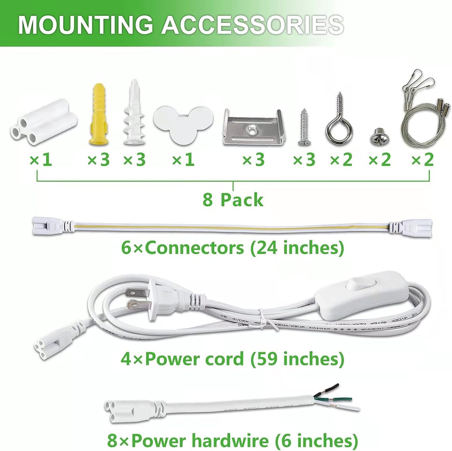 8Pack 8FT LED Shop Light Garage Light,100W 6000K White Light 15000LM Super Bright,Hanging/Surface Mount,Linkable T8 LED Tube Lights for Garage,Warehouse, Workshop,Plug and Play