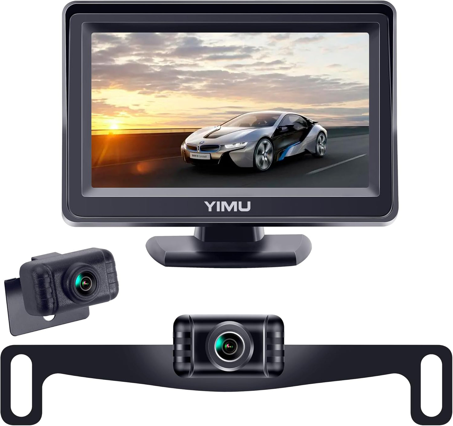 YIMU Backup Camera System with License Plate Backup Reverse Camera, Easy Installation, Plug & Play, DIY Guide Lines, 150° Wide Angle, Night Vision, IP69K Waterproof, Optional Dual Bracket K4302