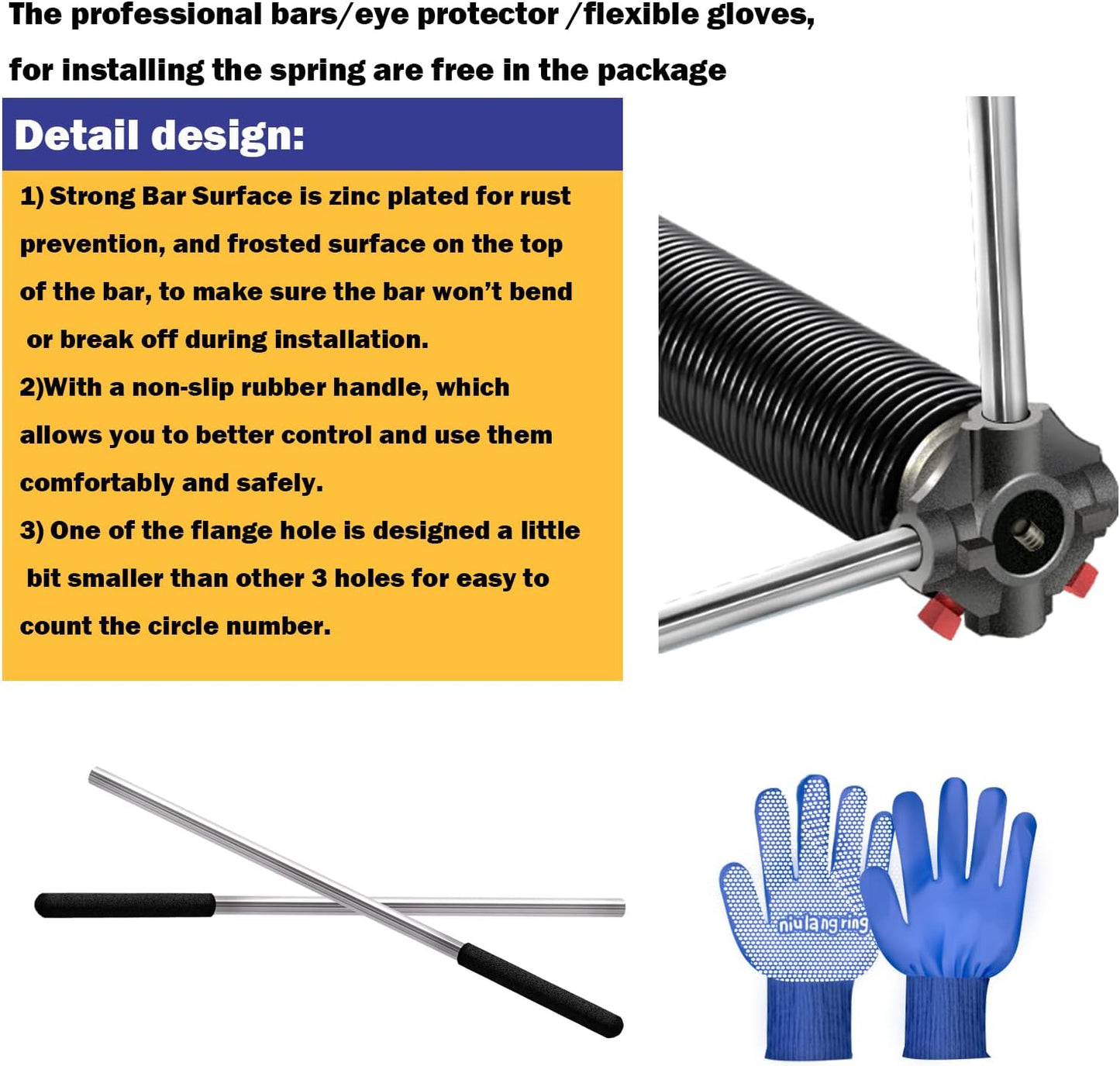 2" Garage Door Spring, Garage Door Spring Replacement,Torsion Springs for Garage Door Set Includes Left Right Door Springs, with Non-Slip Winding Rods for DIY Spring Replacement (0.218x2''x24'')