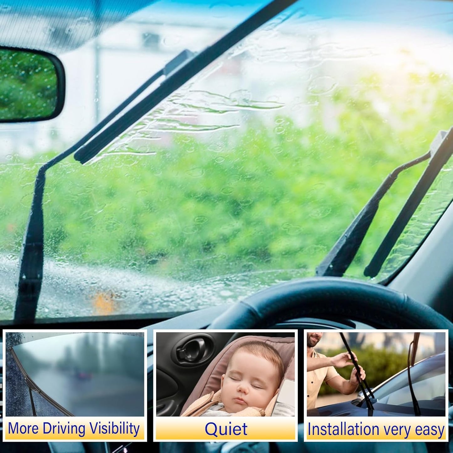 3 wipers Replacement for 2018-2023 Nissan Kicks, Windshield Wiper Blades Original Equipment Replacement - 26"/16"/12" (Set of 3) U/J HOOK