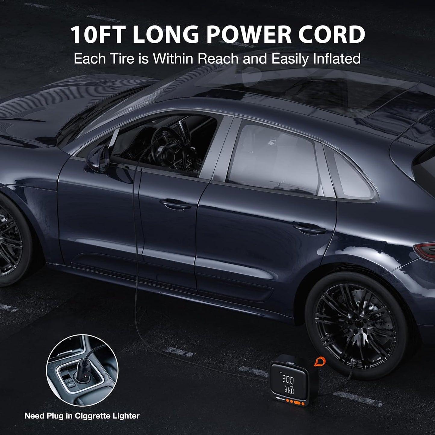 Tire Inflator Portable Air Compressor, NEXPOW 150PSI 12V DC Air Pump with Dual Digital Pressure Gauge & Auto Shut-Off, Air Compressor Portable with LED Light for Car, Motorcycle, Bicycle, Ball, Orange