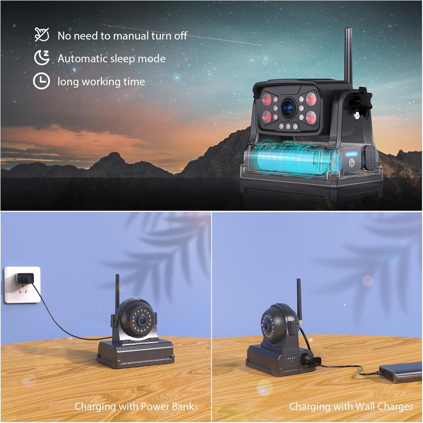 Magnetic Wireless Backup Camera: 10" HD 1080P DVR Monitor with 2 Rear View 2 Side View Cameras for Travel Trailer/Fifth Wheels/RV/Camper, Portable Rechargeable Battery BC104