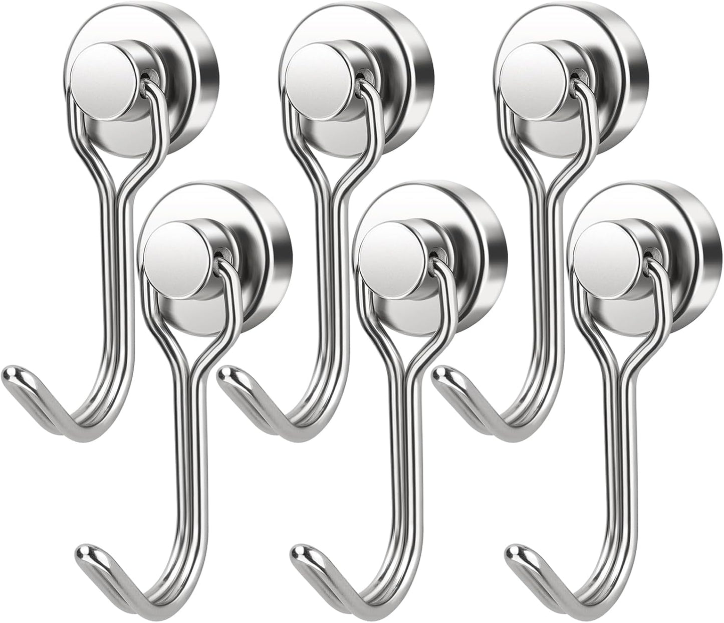 FINDMAG Magnetic Hooks, 30lbs+ Strong Magnetic Hooks for Refrigerator, 2025 Cruise Ship Essentials, Magnet Hooks Heavy Duty for Kitchen, Home, Classroom, Whiteboard, Beach Vacation (6 Pack, Silver)