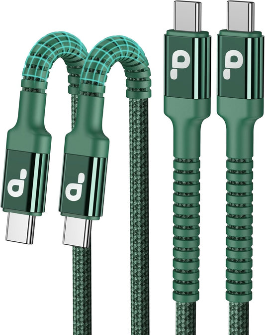 USB C Cable Fast Charging 10FT, 2Pack USBC to USBC Cable, iPhone 16 15 Charger Long Type C Nylon Braided USB-C Charger Cord for iPhone 16/15/Pro Max/Plus/Samsung Galaxy S23/LG/Switch-Green