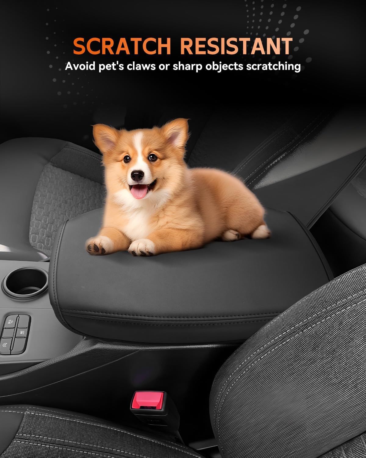 CDEFG for Ford Ranger 2024-2025 Center Console Cover Armrest Box Cover for Ranger (XL, XLT, Lariat, Raptor) 2024 2025 Accessories Console Arm Rest Protector Thin Black Leather