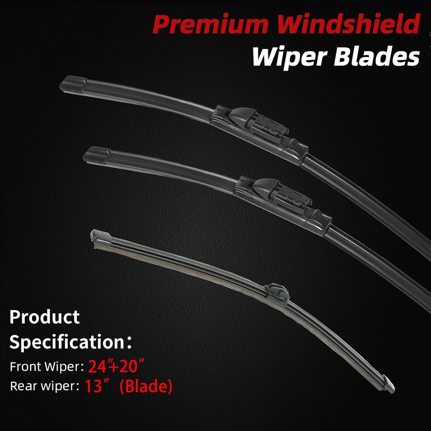 OTUAYAUTO Windshield Wiper Blades - Replacement for Audi Q5 2009-2017,SQ5 2014-2017,RS Q3 2021-2022, Front and Rear Wipers Set, Top Lock - 24"+20"+13" (Pack of 3)