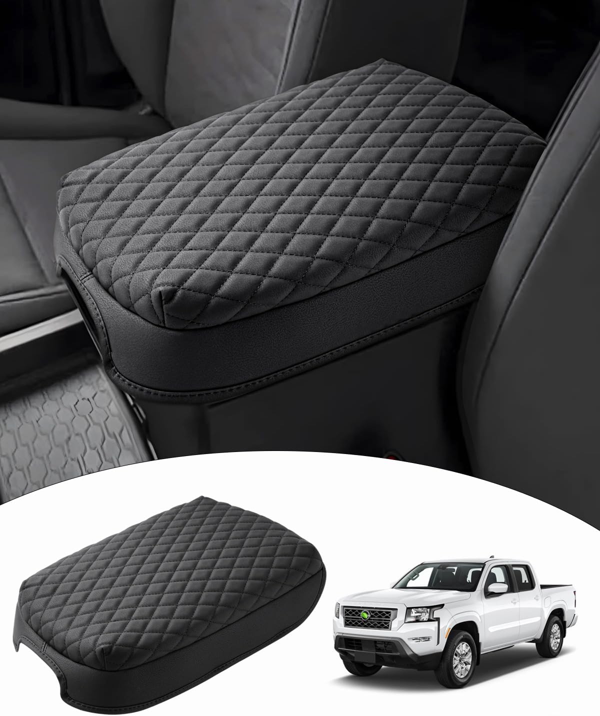 Shademax Custom for Center Console Cover Nissan Frontier 2025 2024 2023 2022 Armrest Cushion Pad Cover PU Leather Frontier Accessories 2025 2026 Car Armrest Seat Box Cover Protector Anti-Scratch Black