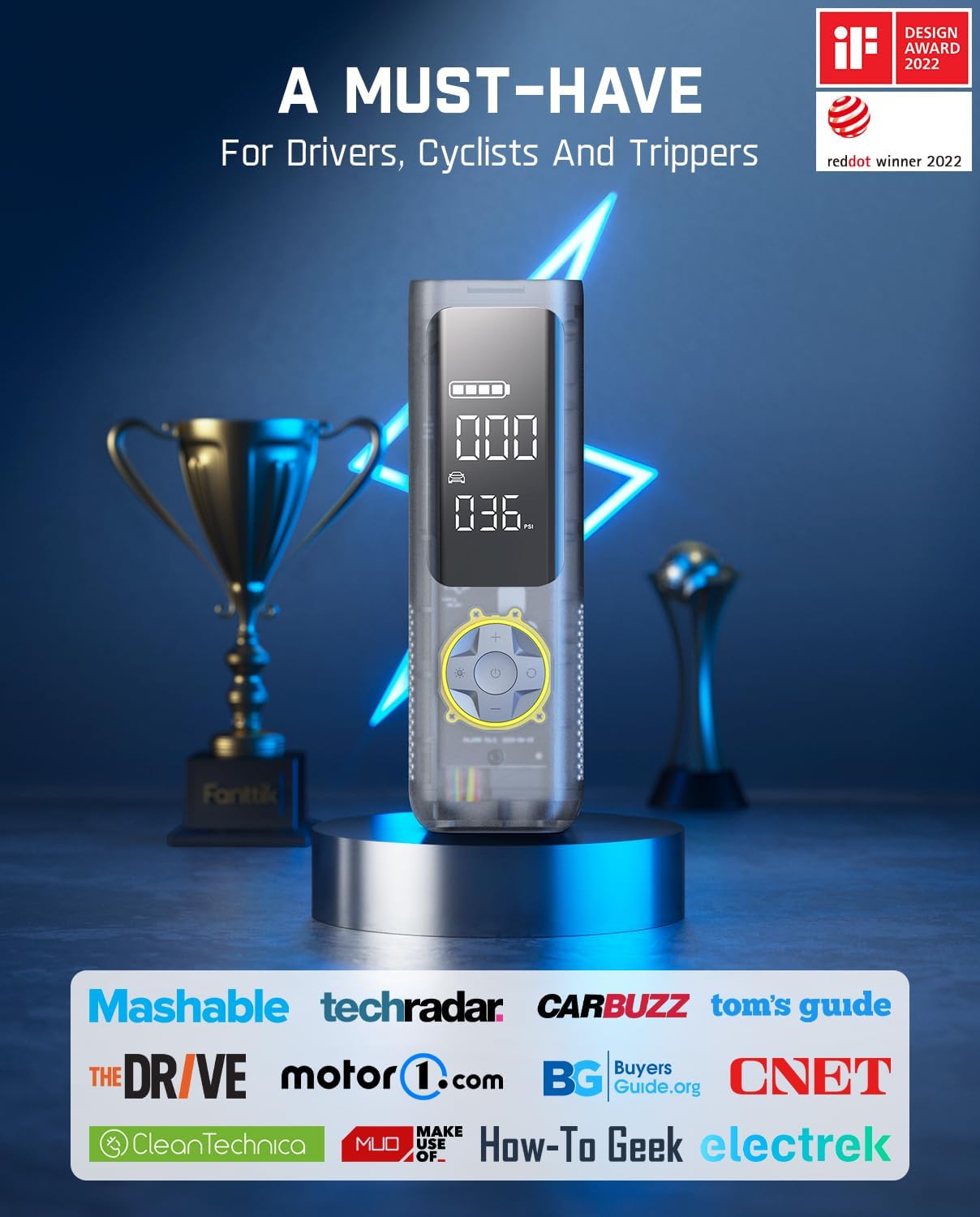 Fanttik X8 APEX Tire Inflator Portable Air Compressor, 1 Min Fast Inflation, 150PSI Cordless Tire Inflator with LED Dual Screen, Suitable for Car, Bike, Motorcycle, Up to 26.3″ Tires, Mechanical Gray