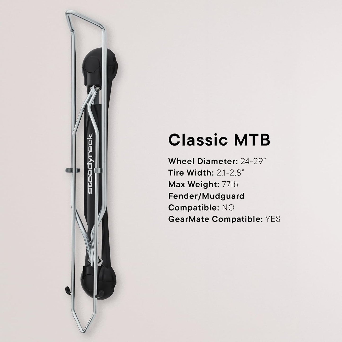 Steadyrack Bike Rack for Mountain Bikes - The Original Wall Mounted Vertical Bike Storage - Fits Wide Tires - Space Saving Pivot Design - Heavy-Duty Steel Rack for Indoor Garage, Apartment or Home Use