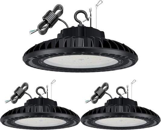 3 Pack 300W LED High Bay Light, UL&DLC Listed 41000LM Dimmable UFO High Bay LED Lights for Warehouse, 5000K Daylight IP65 Waterproof Commercial Bay Lighting 𝐀𝐂𝟏𝟎𝟎-𝟐𝟕𝟕𝐕