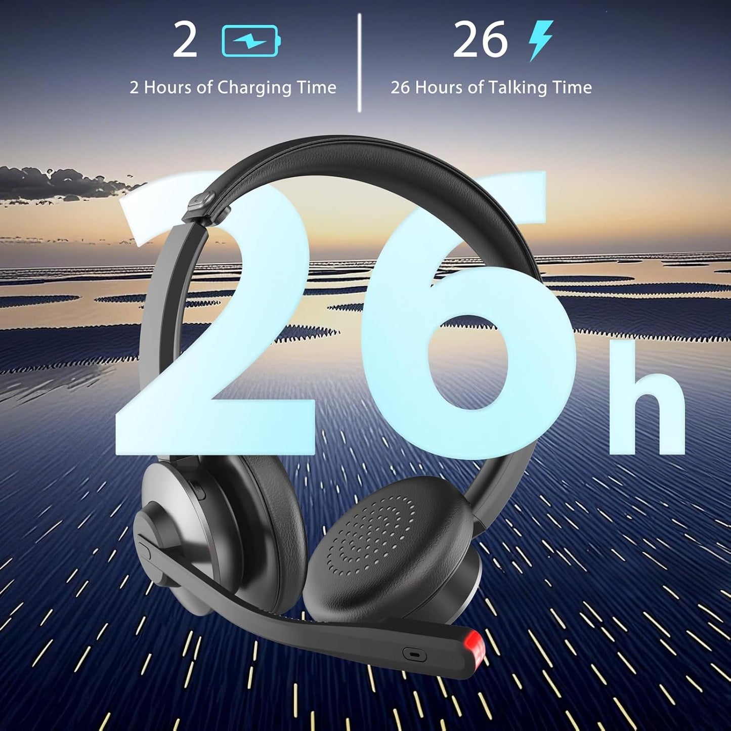 Bluetooth 5.3 Headset, Wireless Headset with Mic for Work, Wireless Headphones with Mic Noise Cancelling & USB Dongle, 26H Working Time & Mute Function, Fit for PC/Laptop/Office/Call Center/Zoom/Home