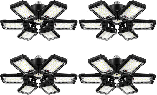 LED Garage Lights 4 Pack -180W, 18000LM 6500K Led Shop Light with 6+1 Deformable Panels, Basement Barn Light Garage Ceiling Lights, E26/E27 for Garages, Warehouse, Shop