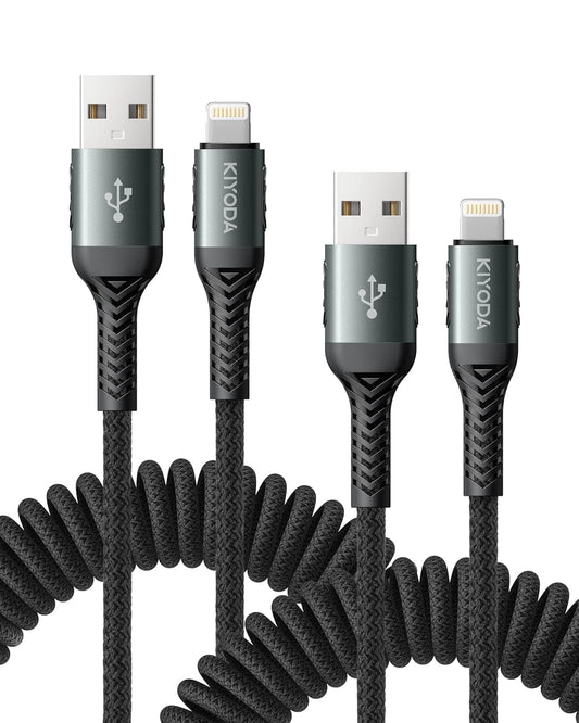 USB to Lightning Cable for Car 6FT, Coiled iPhone Charger Braided Lightning Cable [Apple MFi Certified] Fast Charging Cord Compatible with iPhone 14 Pro/Pro Max/Plus 13 12 11 8 7, iPad AirPods