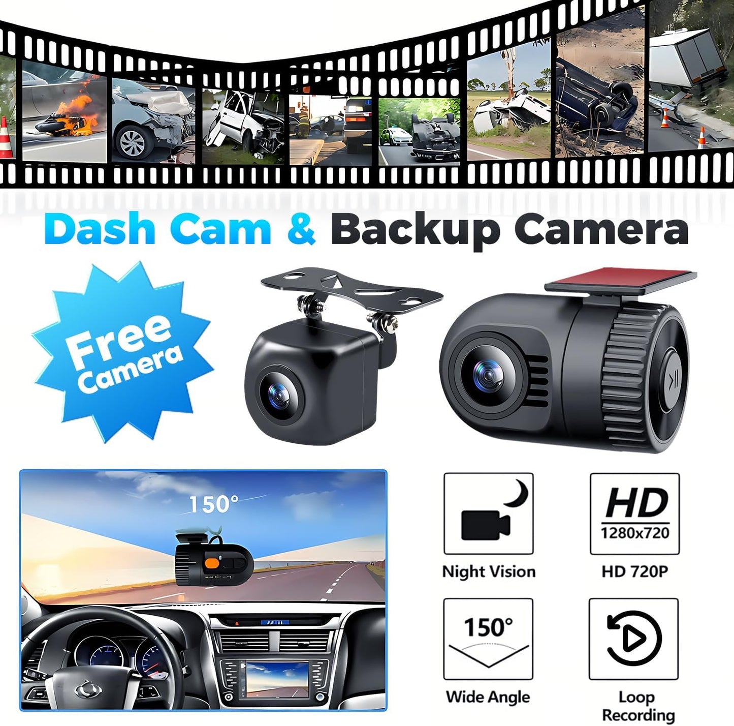 SJoyBring Upgrade Wireless Double Din Car Stereo with Apple Carplay, Android Auto, Dash Cam, Bluetooth, 4-Channel RCA, 2 Subwoofer Ports, 7" HD Capacitive Touchscreen Car Radio, 60W*4, Backup Camera