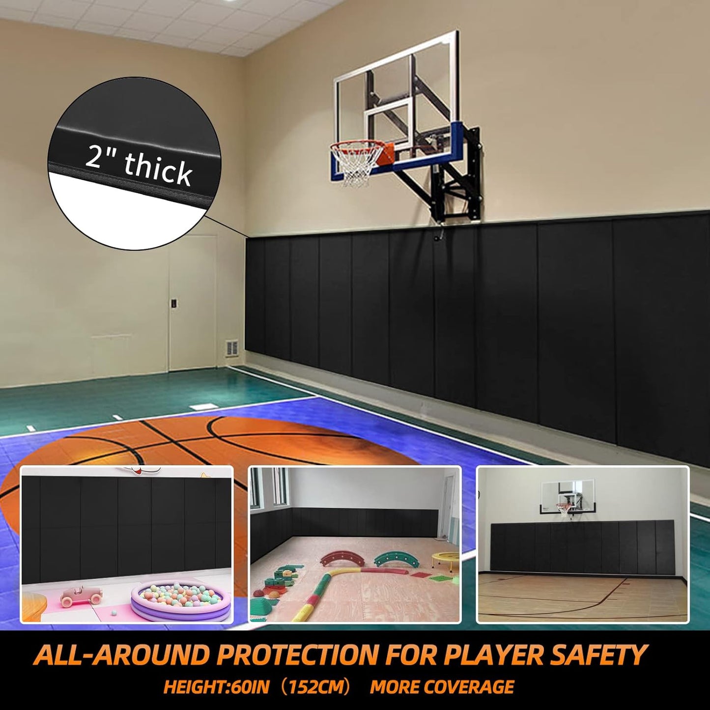 PROGOAL 2"/4" Thick Foam Protection Wall Pad，Gym Basketball-Court Protectors，Durable Waterproof Padding for Wall-Mounted Basketball Hoops(60" L x 20" W)…
