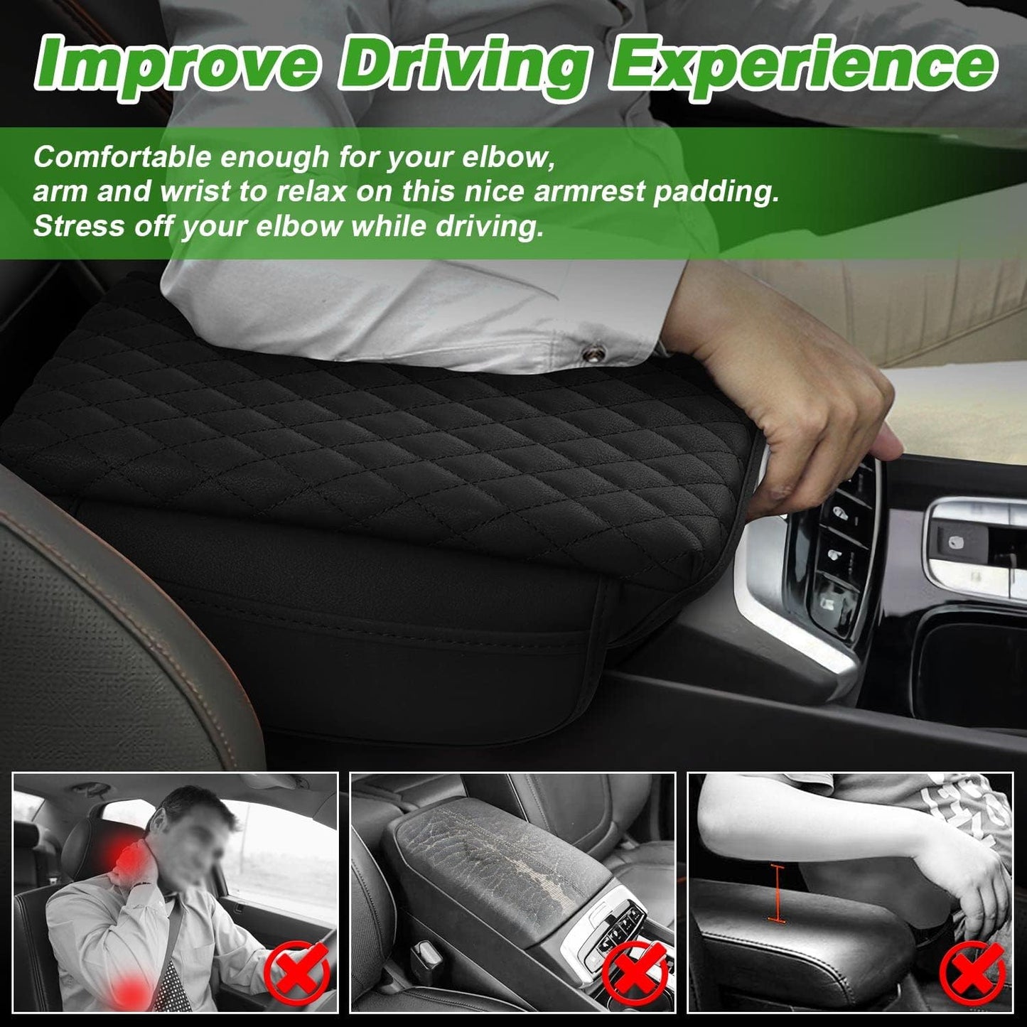 Shademax Center Console Cover Custom Fit for Hyundai Santa Cruz 2022 2023 2024 2025 2026 Armrest Cover Cushion Pad Santa Cruz Accessories PU Leather Armrest Seat Box Protector with Pockets Storage Bag