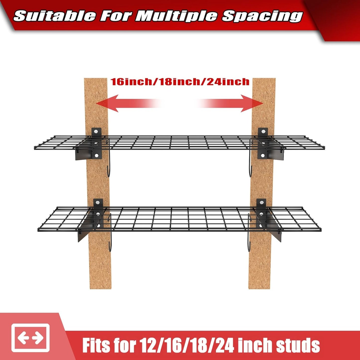 WALMANN 2 Pack Garage Wall Mount Shelves, 45x15 inch Wall Mounted Storage Shelves for Garage Heavy Duty Wall Shelving, Holds Up to 220 Lbs(Black)