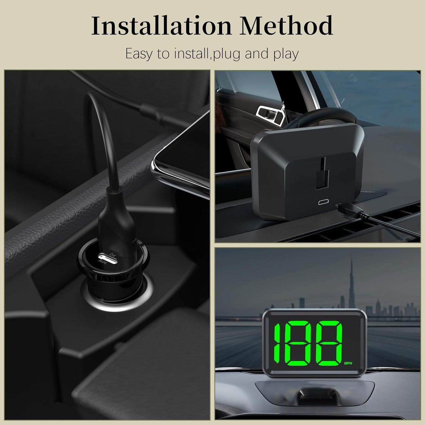 GPS Digital Speed Meter with MPH, Car Head Up Display for All Cars, USB Cable Plug & Play (X1-Green-New)