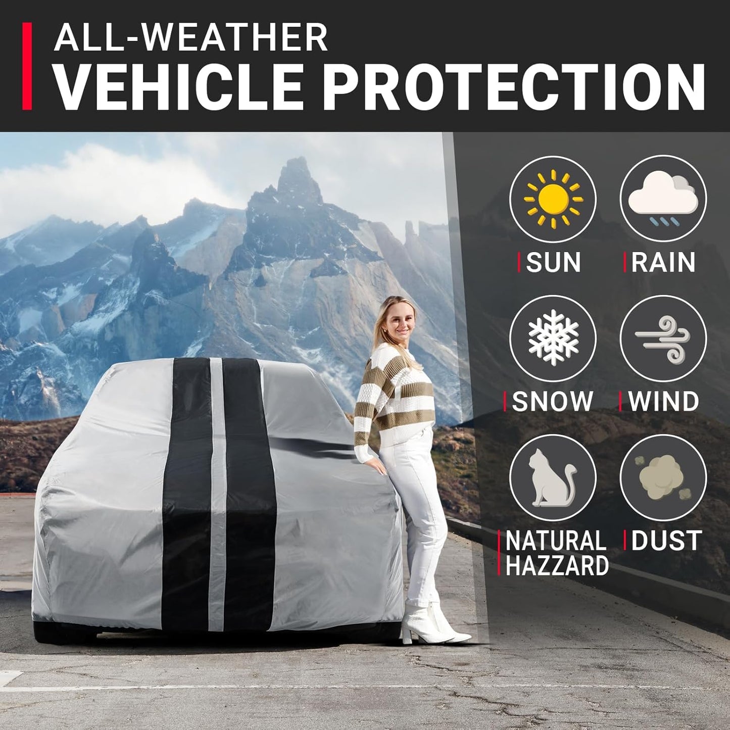 iCarCover Custom Car Cover for Pontiac Catalina (1977-1981) Waterproof All-Weather Rain Snow UV Sun Protector Full Exterior Indoor Outdoor Car Cover (Stripe - Gray/Black)