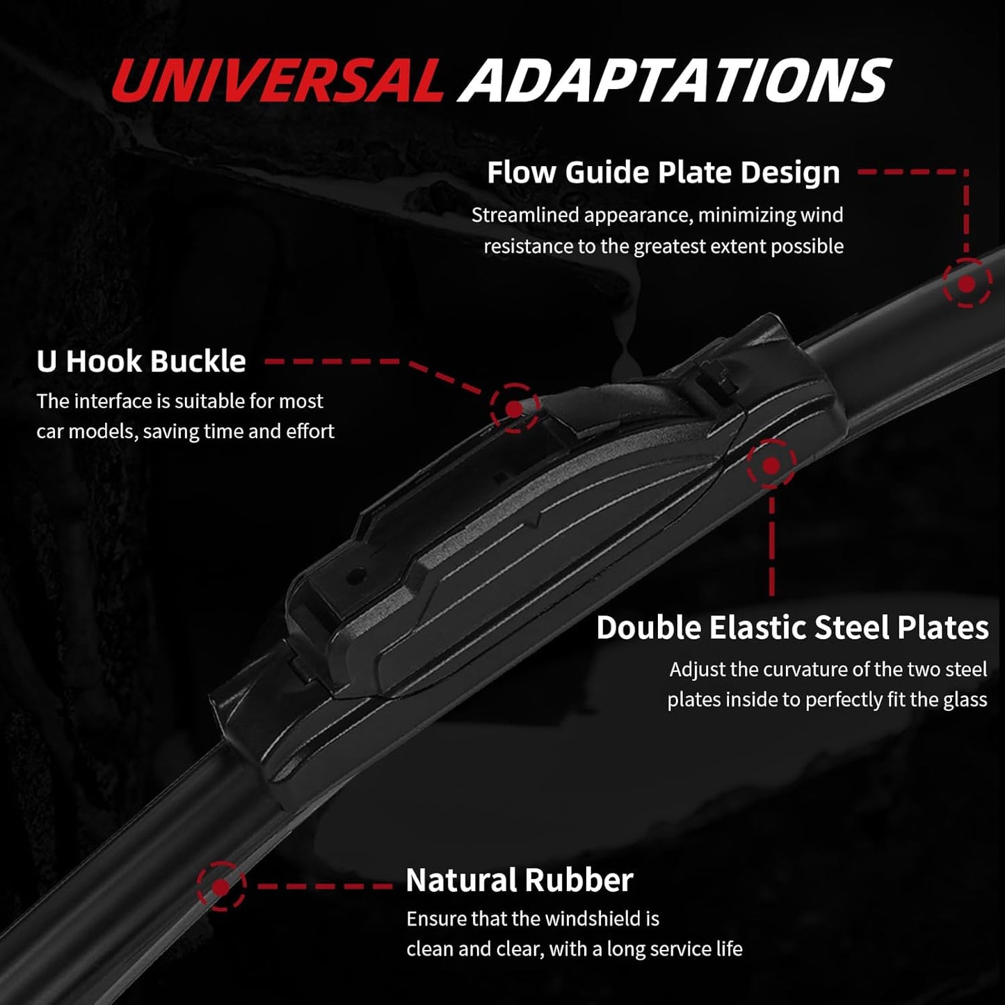 OTUAYAUTO Premium Windshield Wiper Blades - Replacement for Ford Expedition 2009-2016 - Precision Fit, All-Weather Performance, Front and Rear Wiper Blades, J/U Hook - 22"+22"+16" (Pack of 3)