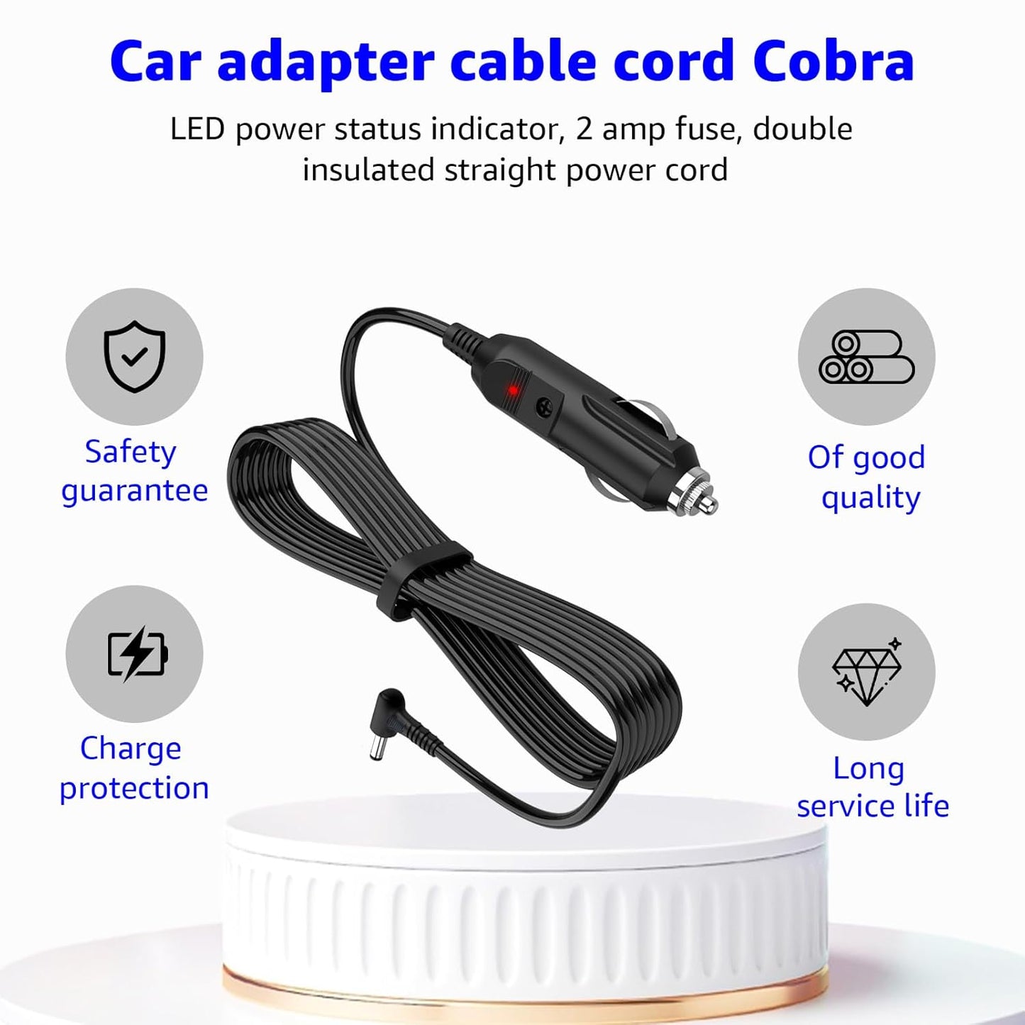 Radar Detector Power Cord 6.6ft for Cobra Rad480i 250 350 450 500g 950 Xrs9955 Spx955 Spx5500 Spx6655 Esd9275 Esd9110 Esd7570 Rad450 Xrs9845 Xrs9880 etc
