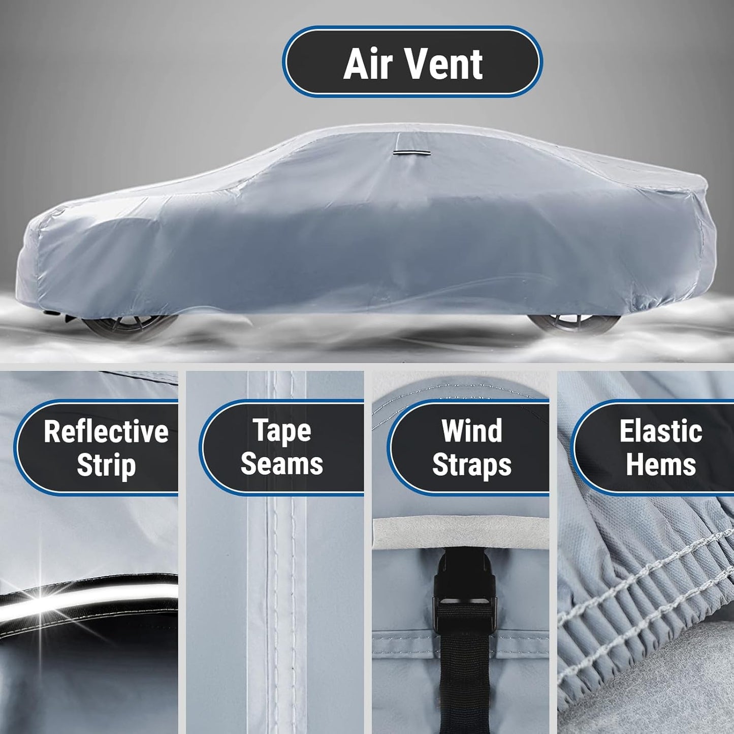 iCarCover Custom Car Cover for Pontiac Grand Am (1973-1975) Waterproof All-Weather Rain Snow UV Sun Protector Full Exterior Indoor Outdoor Car Cover (Stripe - Gray/Black)