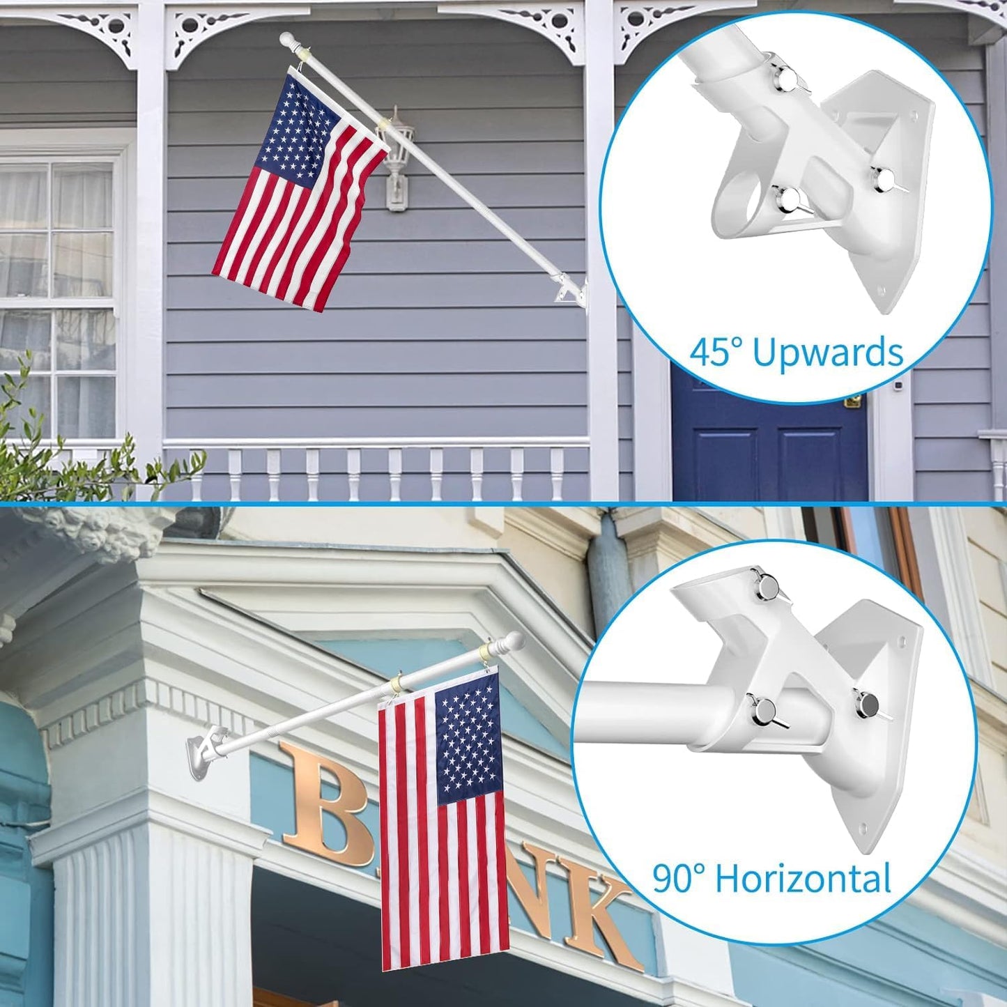 ZMTECH Flag Pole - Upgraded Bracket, 6 FT Stainless Steel Flag Poles for Outside House, Residential or Commerical, Tangle Free Flag Pole Kit for American Flag (Without Flag, White)