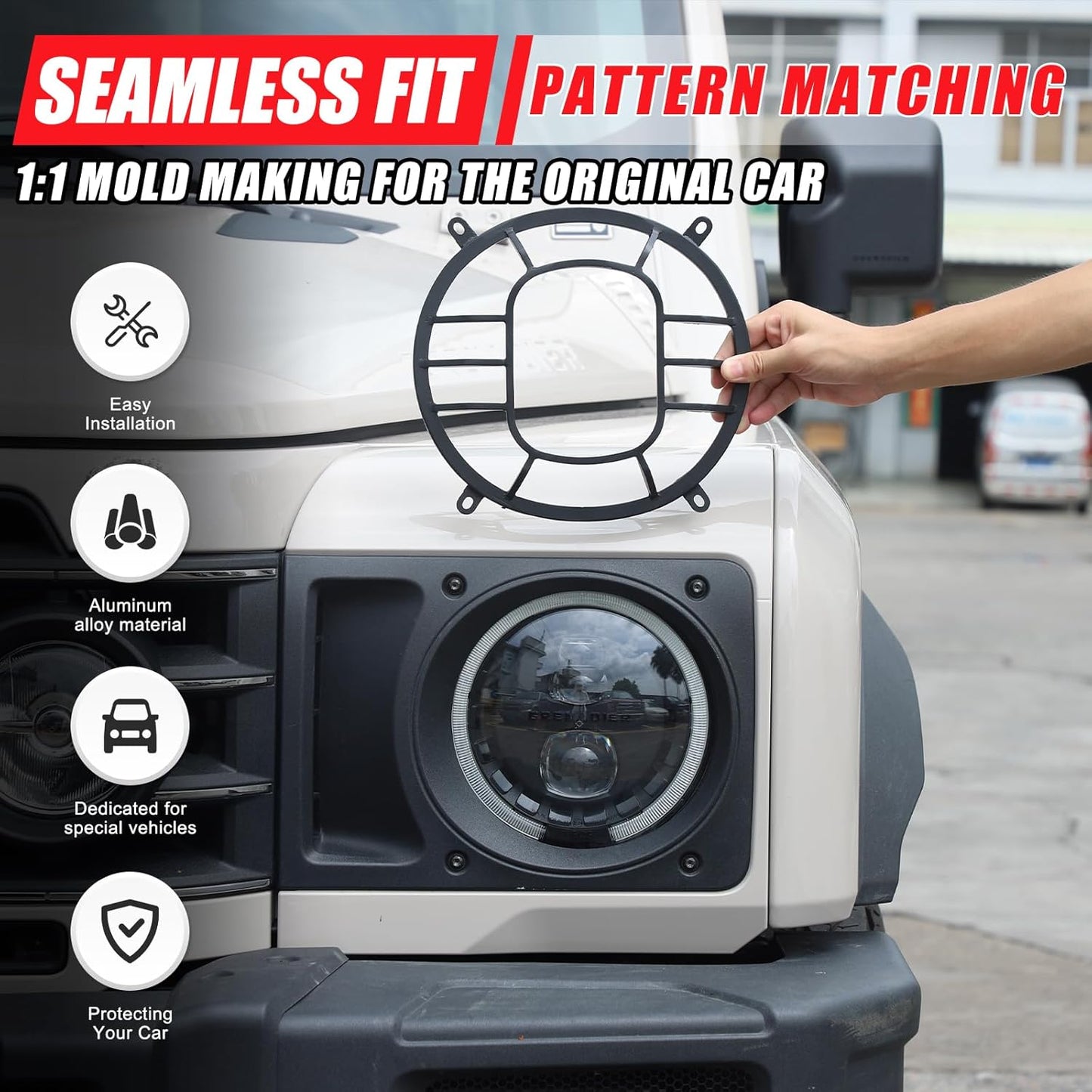 2 PCS Aluminum Alloy Car Headlight Cover Compatible with Ineos Grenadier 2020-2024 Headlight Grill Guards Cover Trim Accessories (Style C)