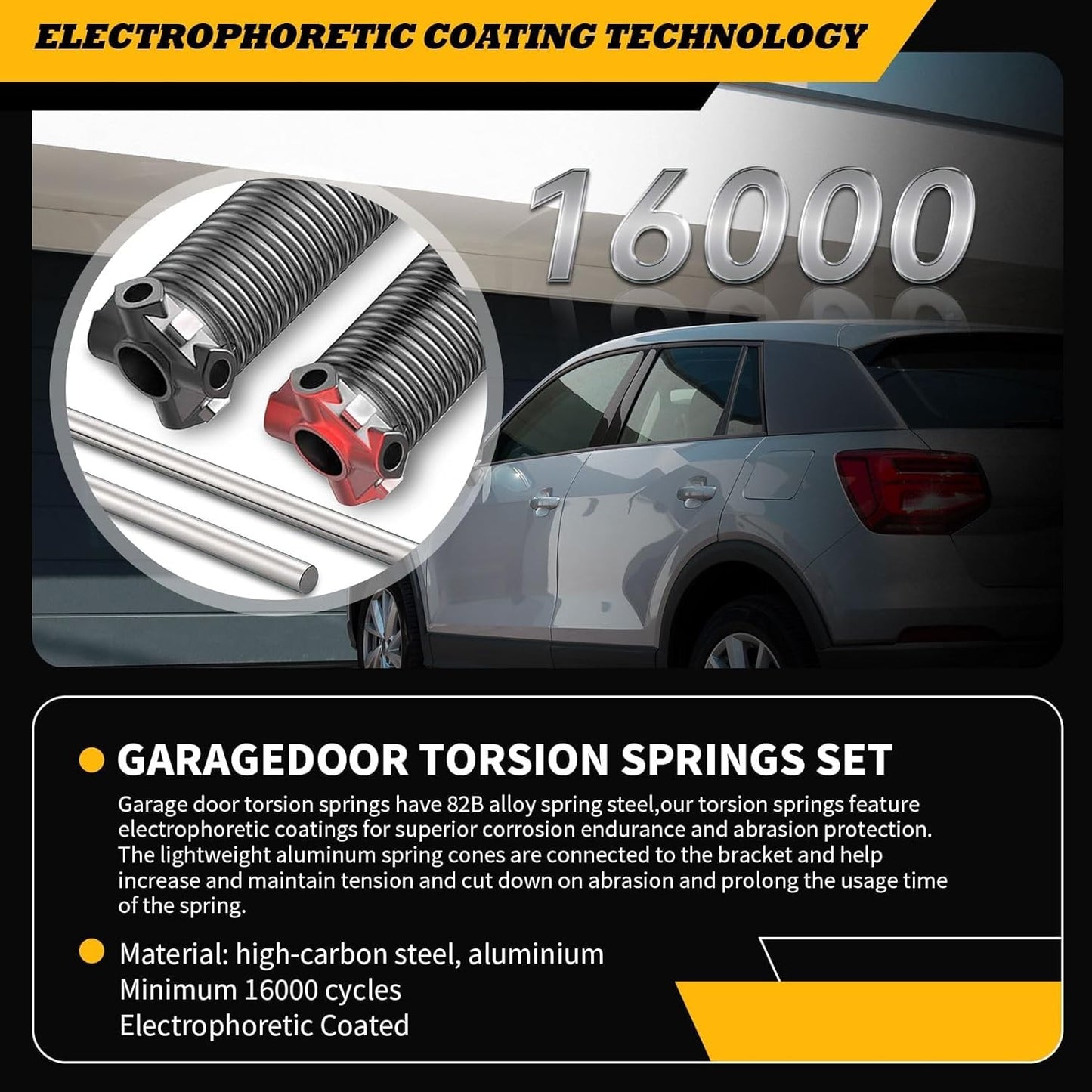 Pair of 2"Garage Door Torsion Springs Set with Non-Slip Winding Bars, Electrophoretic Coated (0.207X2"X20")