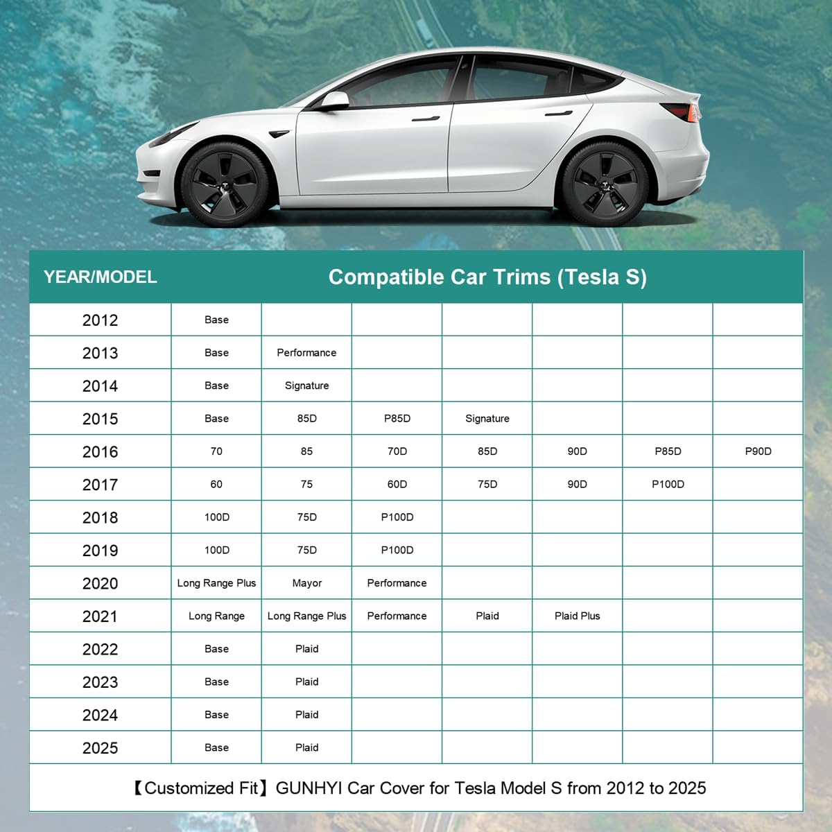 Premium Car Cover Custom Fit Tesla Model S (2012-2025), 16 Layers Heavy Duty Car Cover Waterproof All Weather with Zipper Door for Sun Rain Snow Dust Uv Protection