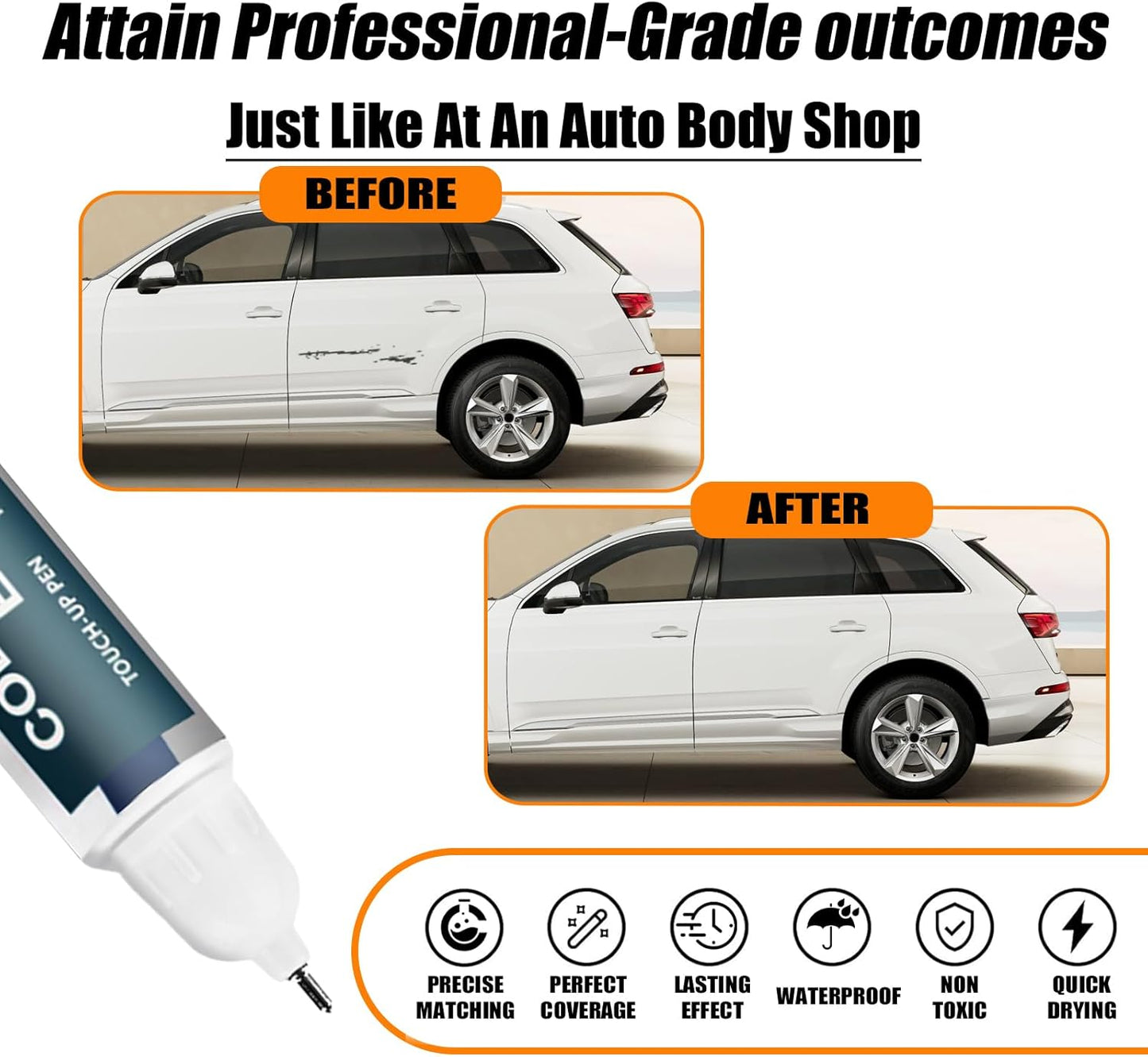 Carrara White(LC9A) Touch Up Paint Compatible with Audi, Car Paint Pen Scratch Repair Two-In-One Touch Up Paint, Premium Car Scratch Remover for Deep Scratches