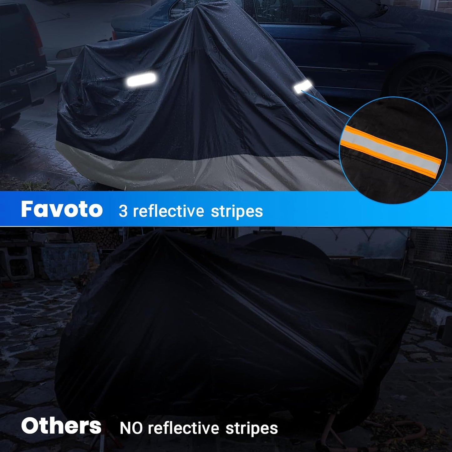 Favoto Motorcycle Cover Waterproof Outdoor - All Season Sun Protection Oxford with Lock-Holes Rain Snow Windproof Dustproof Universal Fit Motorbikes Vehicle Moped Cover, 104" x 41" x 50"