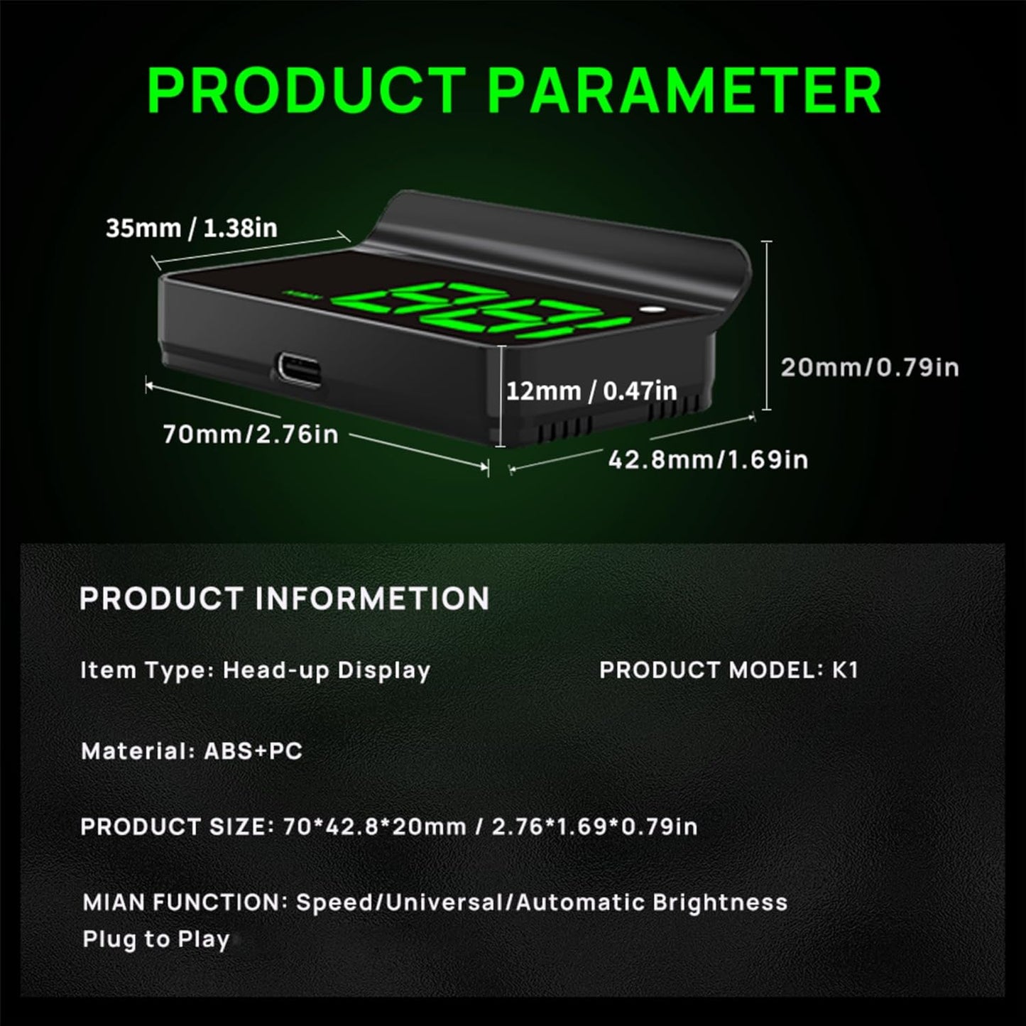 Heads up Display for Cars,Car HUD,Head up Display for Car,Digital GPS HUD Speedometer,USB Cable Plug and Play,Automatic Brightness Adjustment,Large Font Display