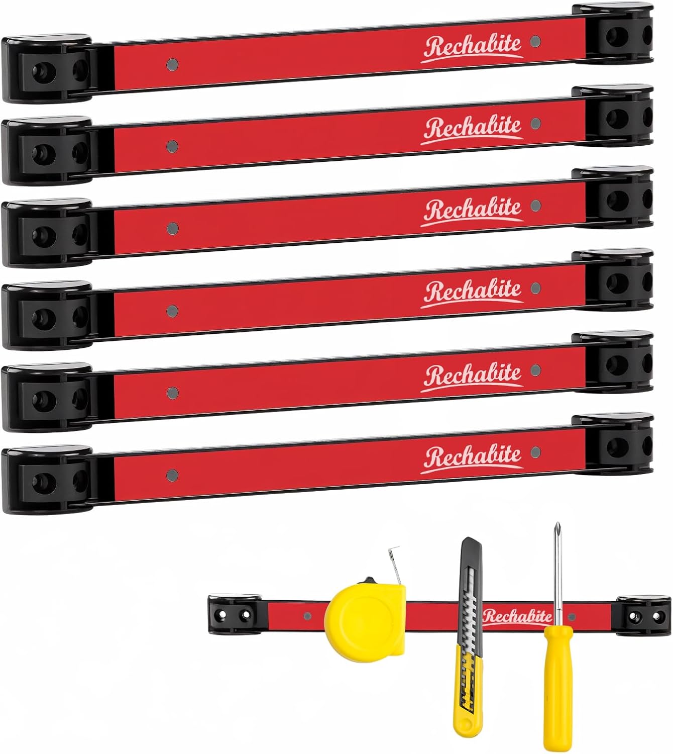 6 Pieces 12" Magnetic Tool Holder Strip, Red Magnet Bar, Metal Tool Organizer Rack for Garage Organization, Easy To Install in Workshop, Mounting Screws Included